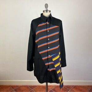 Black Button Down Shirt with Striped Design